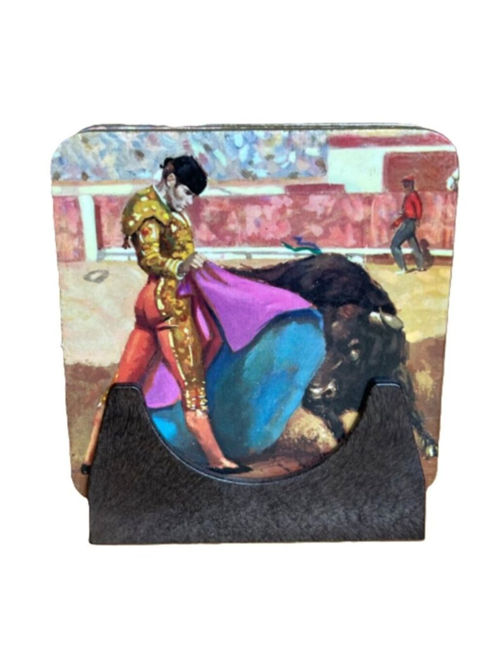 Vintage Mid-Century Spanish Bullfighter Coasters - Set of 6 Laminated Cork Back